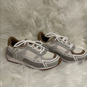 MICHAEL Michael Kors White and Gray Sneakers with Brown Trim